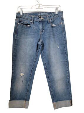 GAP Size 6/28 Medium-Light Wash Straight Crop Denim Jeans with Cuffed Hems